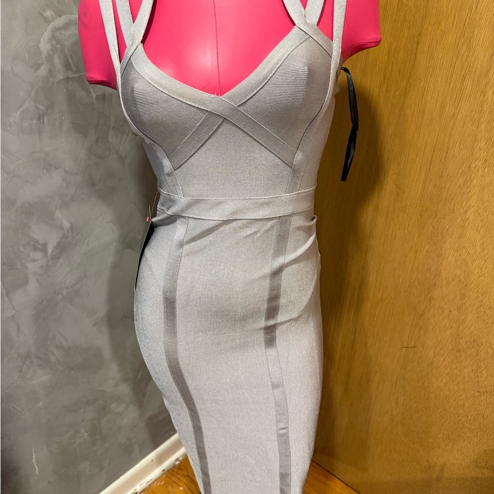 bebe Gray Strappy Midi Dress